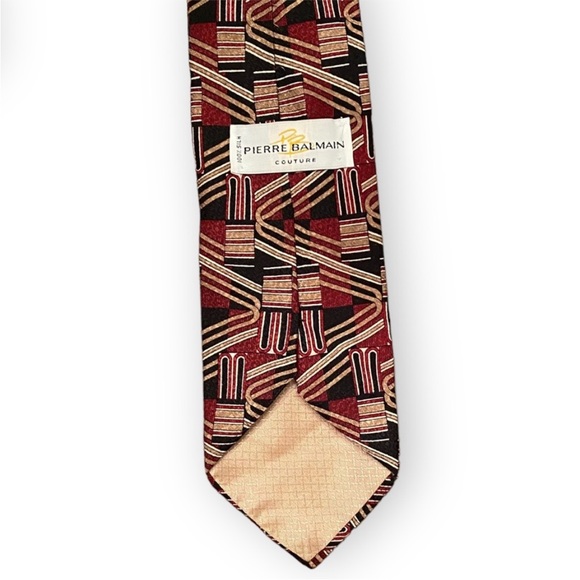 Pierre Balmain Couture Silk Neck Tie Chunky Wide Quirky Stripes Red Tan Black - Picture 5 of 7